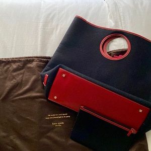 Vintage Kate Spade black felt and red leather tote